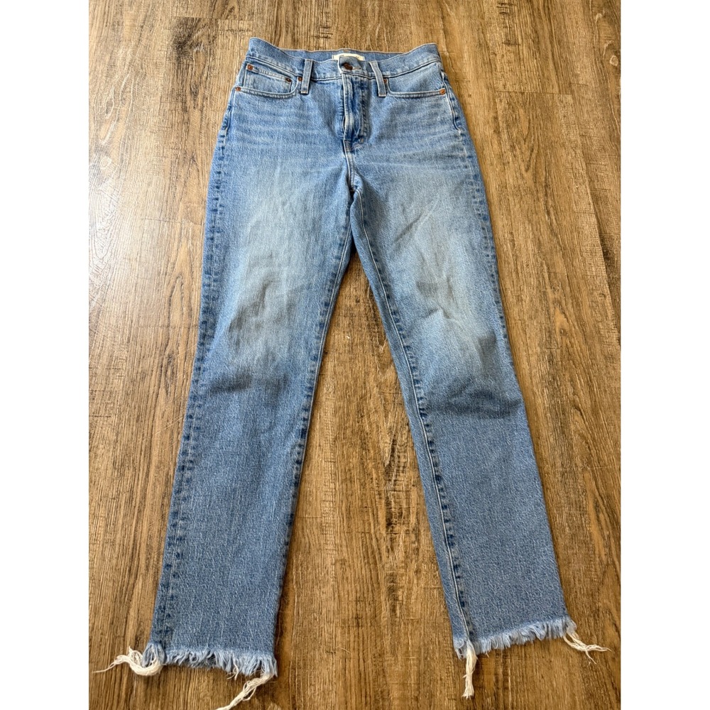 Madewell High-Rise Straight Leg Jeans Raw Hem Light Wash Denim Size 27